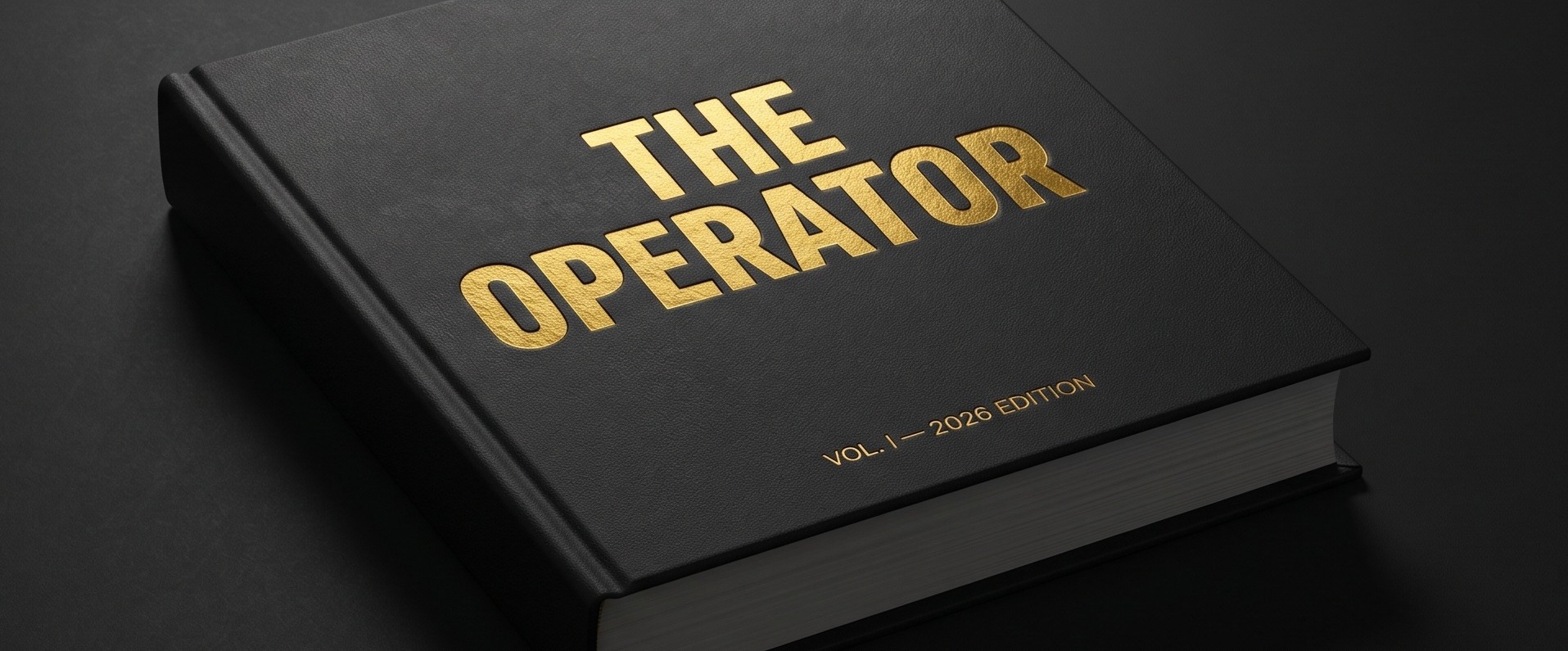 The Operator: 2026 — Vol. I, embossed gold lettering on matte-black leather case binding